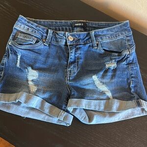 Forever 21 Juniors Distressed Denim SJean Shorts Folded Hem Stone wash Size M